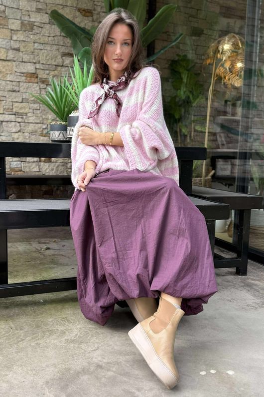 Paloma Bubble Hem Midi Skirt Damson
